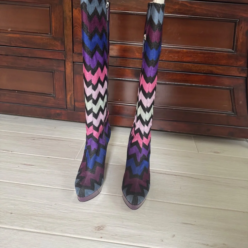 Missoni Rachel Zig Zag Lame Boots – Size 38 – Nero/Blue/Prugna – Worn Once - Picture 3 of 5